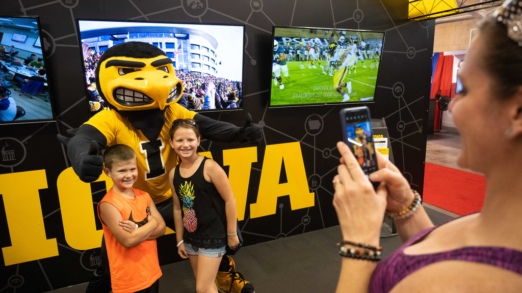 Herky at University of Iowa state fair booth